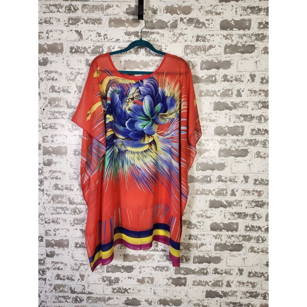 Tropical Floral Beach Coverup One Size Multicolor Resortwear Swim Vacation Boho